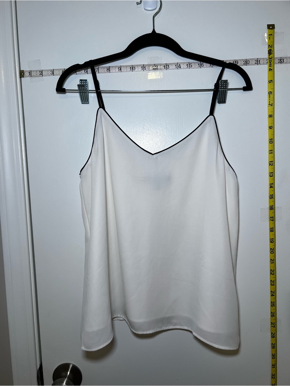 Banana Republic White Lined Sheer Satin Tank with Black Trim Cleangirl Classy